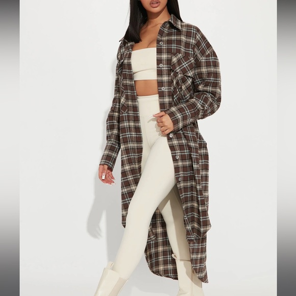 Fashion Nova Tops - Fashionnova Not Plaid At It Maxi Shirt - Brown Combo . Maxi Shirt. Button down